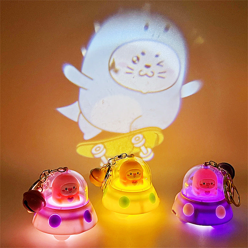 Keychains Plastic Cartoon Cute Pink Pig Projector Lamp MOQ≥2 DMF030