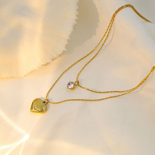 Stainless steel gold-plated double layered heart-shaped necklace MYA-XuanJ032