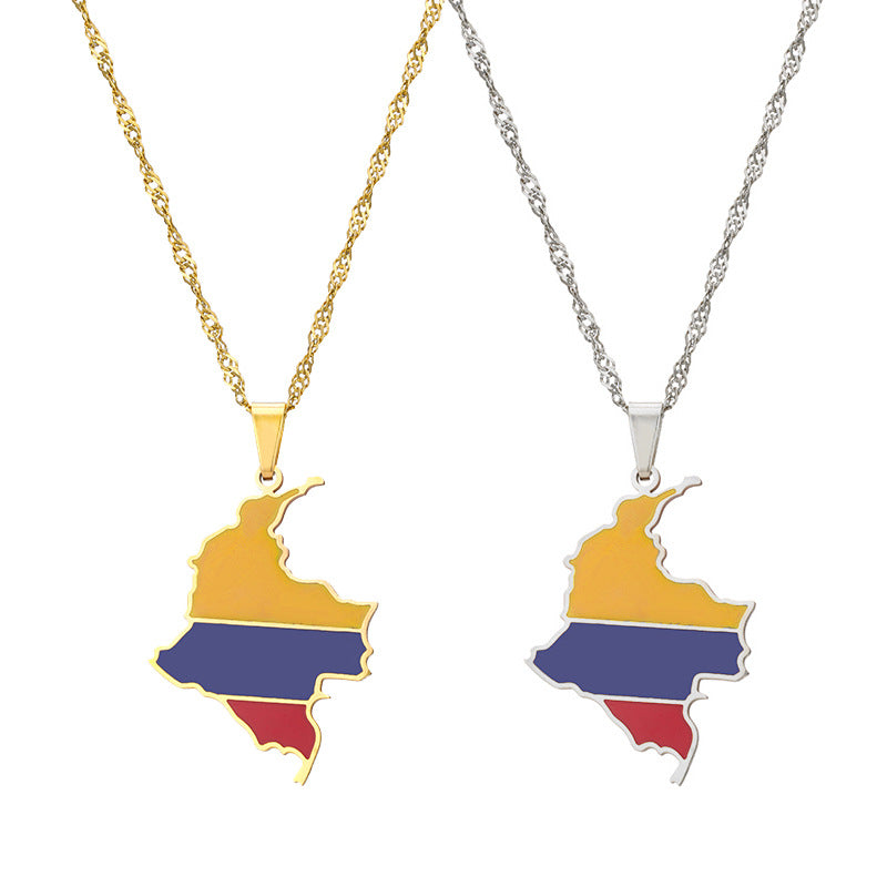 Necklaces Stainless Steel Map Colombia HongZ007