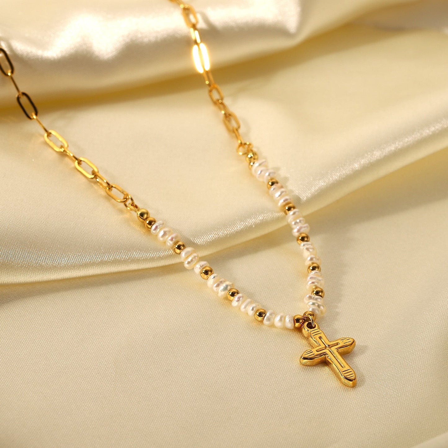 Stainless Steel Gold Plated Cross Necklace MIC-JieD010