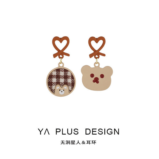 Alloy Asymmetric Love Bear Earstuds MIC-YuA005