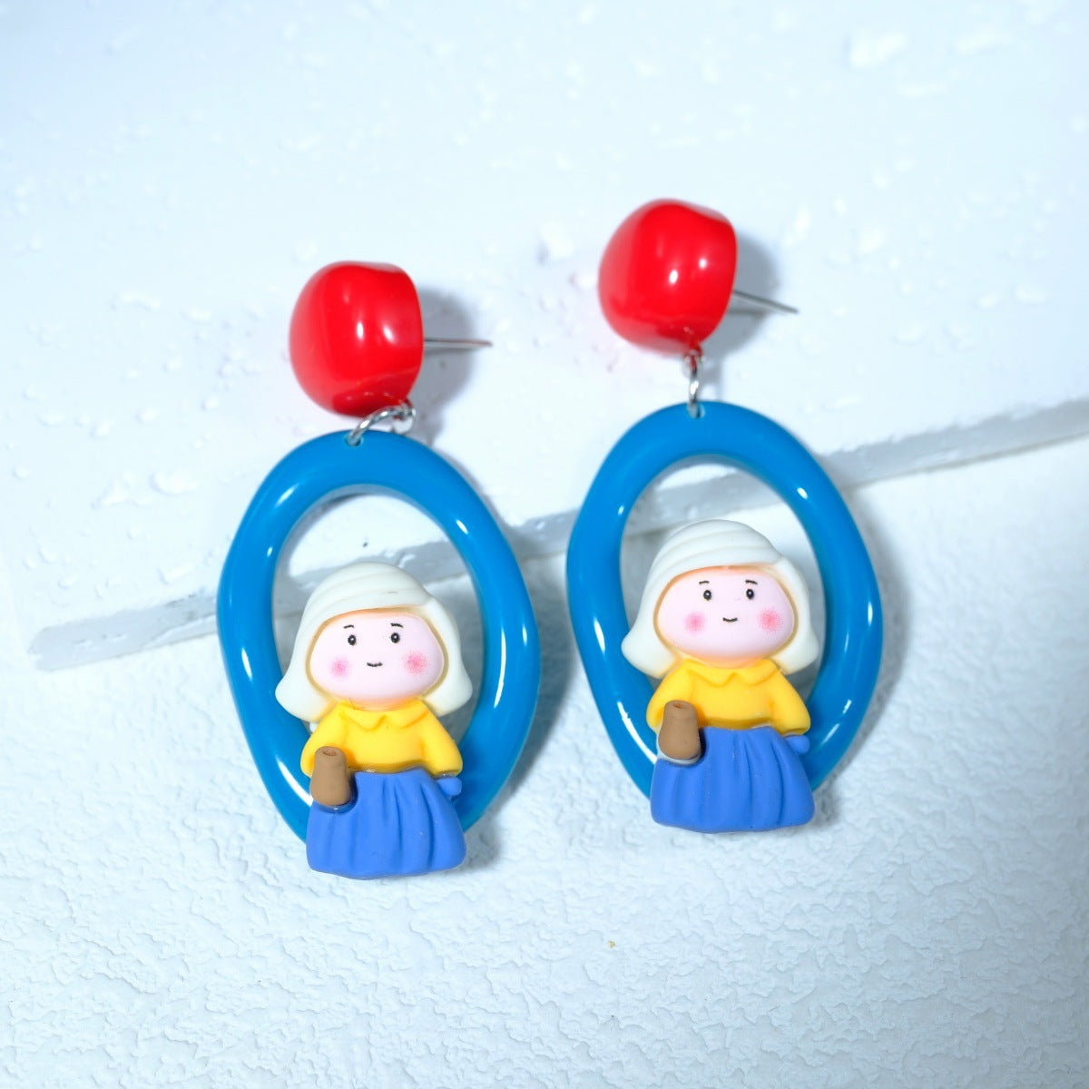 Alloy resin crooked head goose little bear girl earrings (Minimo de compra 5) MIC-AoY008