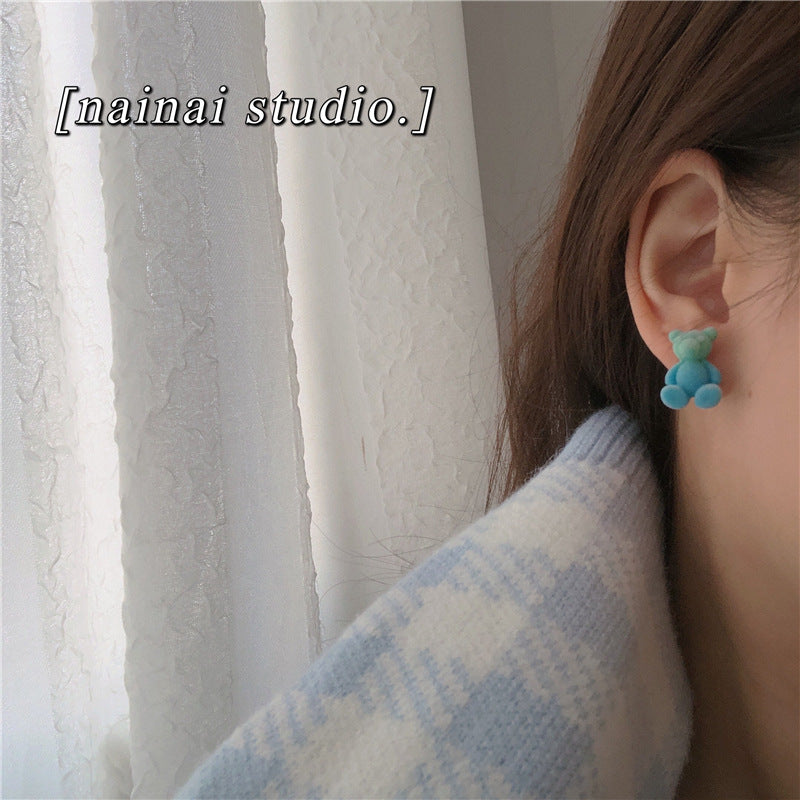 Alloy Blue Gradient Bear Earrings MYA-YinXin001