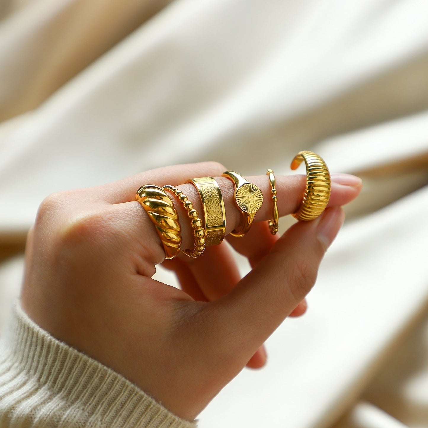 Gold Plated Stainless Steel Croissant Ring MIC-JieD001