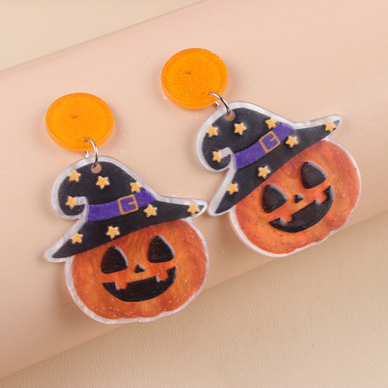 Acrylic Pumpkin Ghost Dark Earrings MIC-DuA098