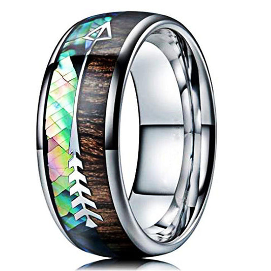 Rings Stainless Steel Silver Parquet Grain Natural Color Shell Men YanS006