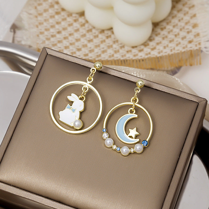 Alloy asymmetric cute rabbit earrings MIC-MDD003