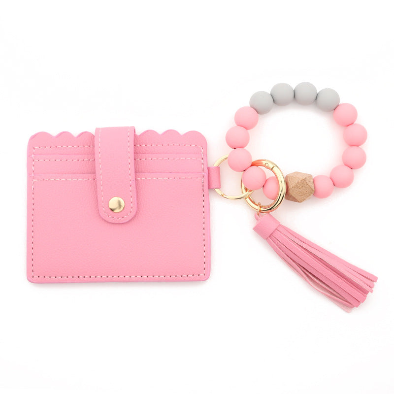 Keychains PU Silicone Bead Tassel Ladies Wallet Bracelet Card Holder MIC-NuoYi019