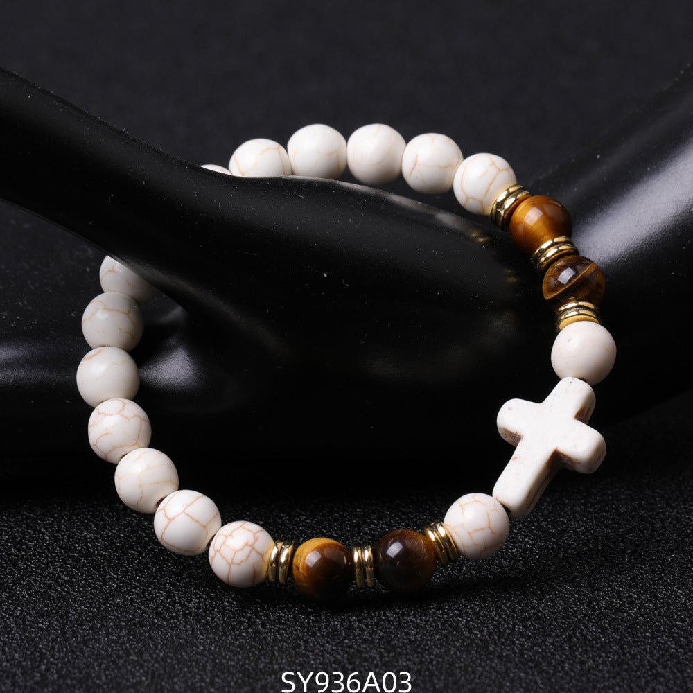 Alloy Double Circle Powder Crystal Volcanic Stone Bracelet MIC-XiuH016