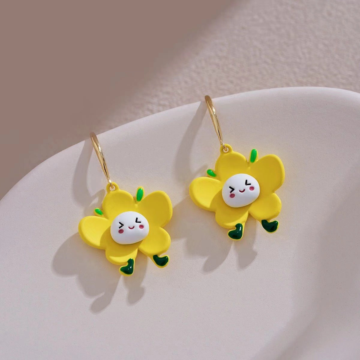 Alloy yellow smiley face small flower earrings (Minimo de Compra 3) MIC-WangX002