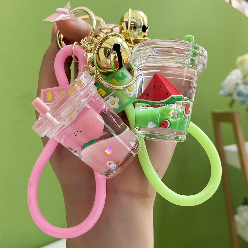 Keychain Quicksand Bottle Floating Fruit Milk Tea Cup Acrylic MIC-WAN028