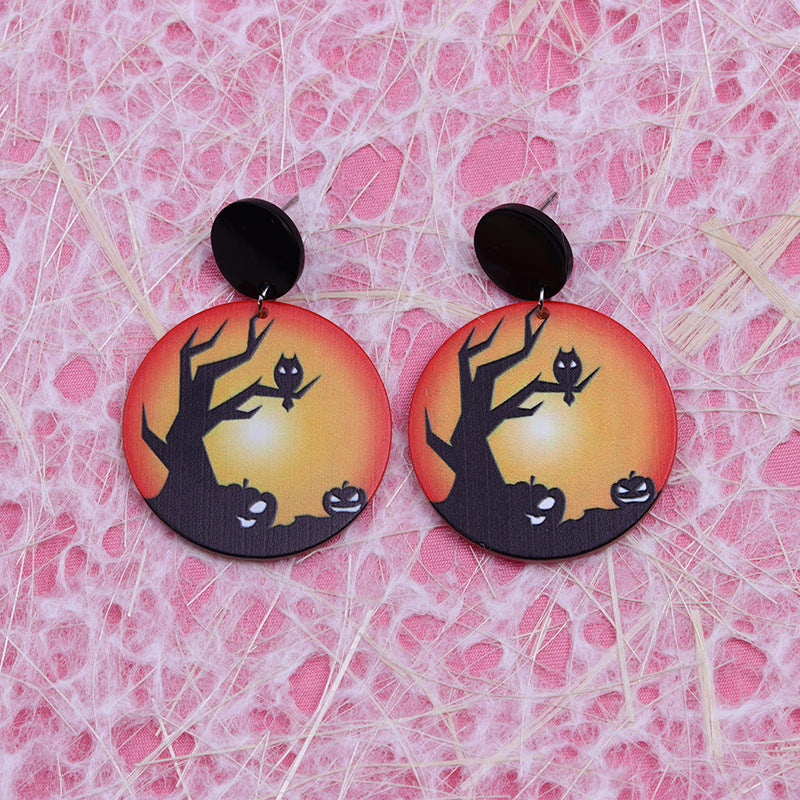 Acrylic Halloween Moon Bat Earrings (Minimo de Compra 2) MYA-DuA021