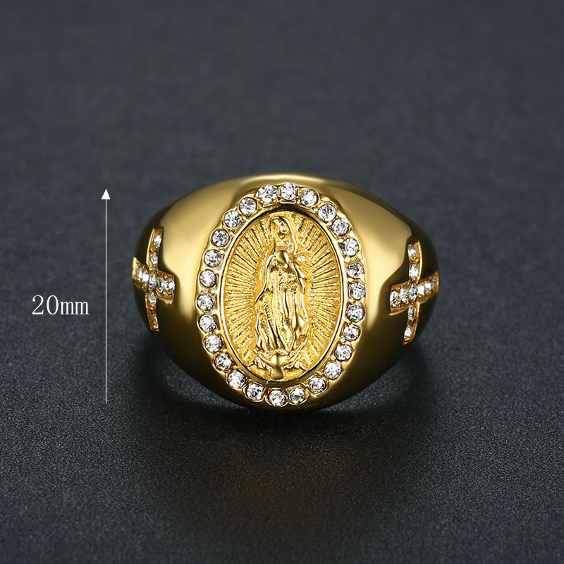 Gold Plated Stainless Steel Virgin Mary Ring MIC-FuY002