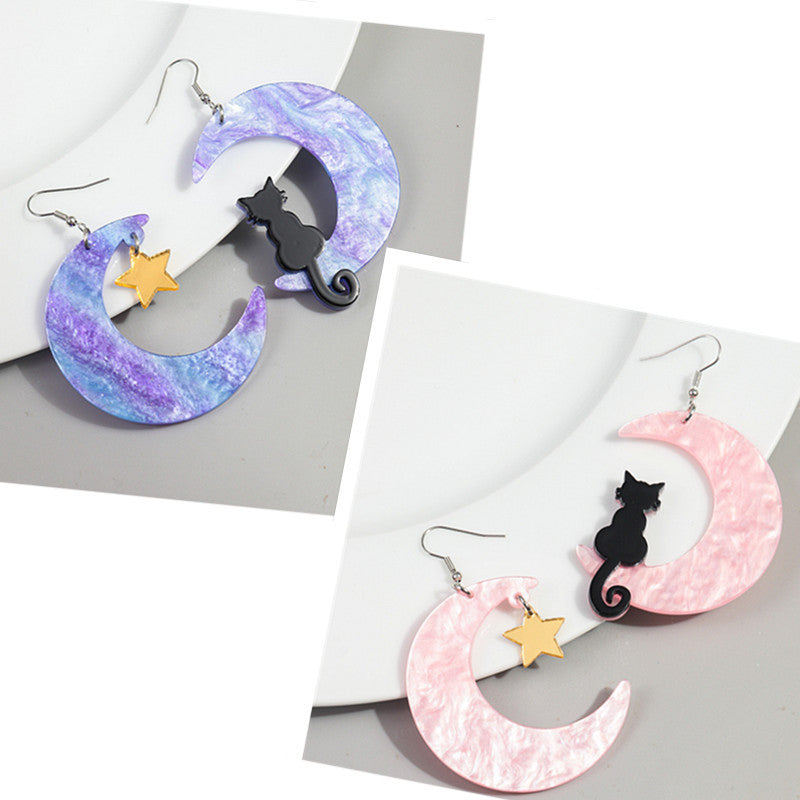 Acrylic Moon Cat Earrings MIC-ChouD033