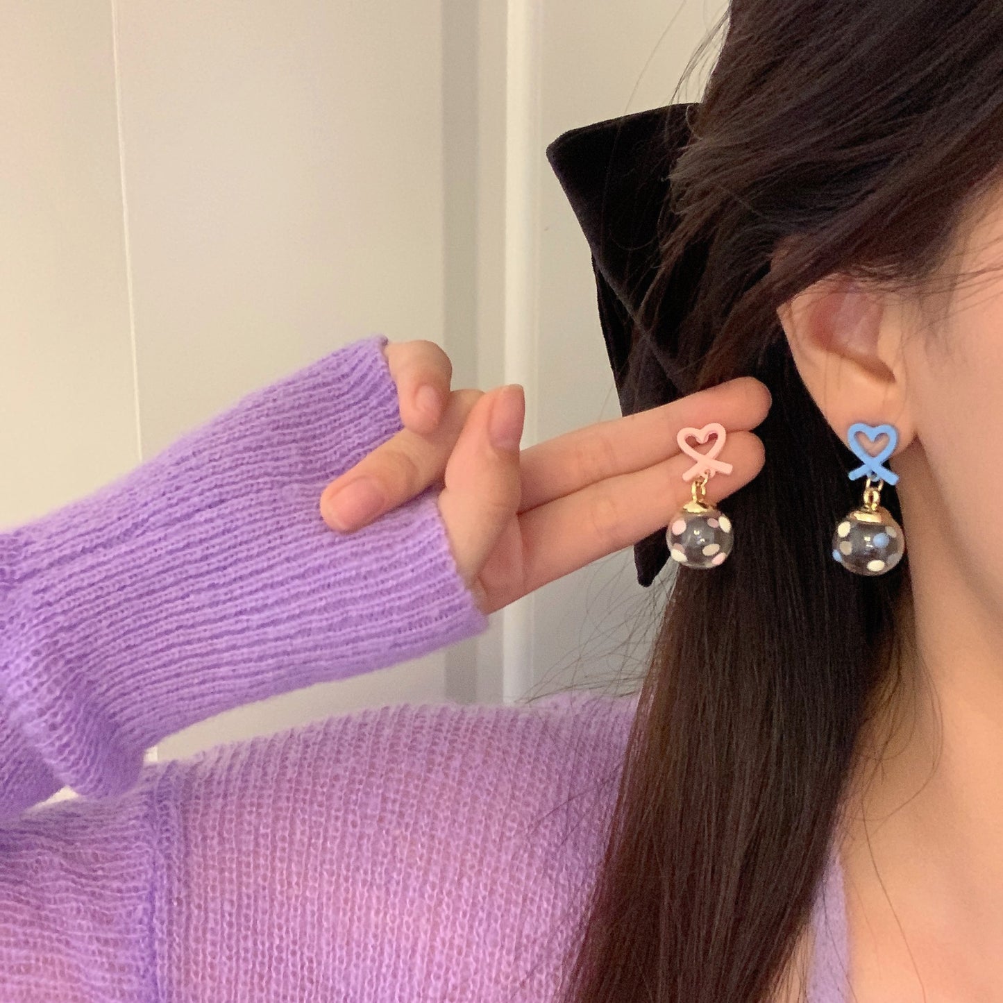 Alloy Blue Pink Ball Earrings MIC-APY031