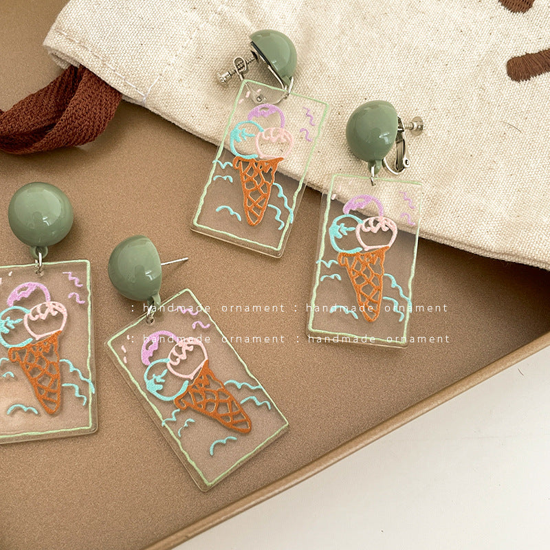 Resin Graffiti Ice Cream Earrings (Minimo de compra 2) MIC-TQL014