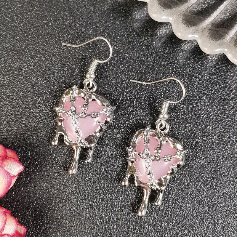 Heart Lava Heart Earrings with Alloy Imprisonment MIC-JunJ013