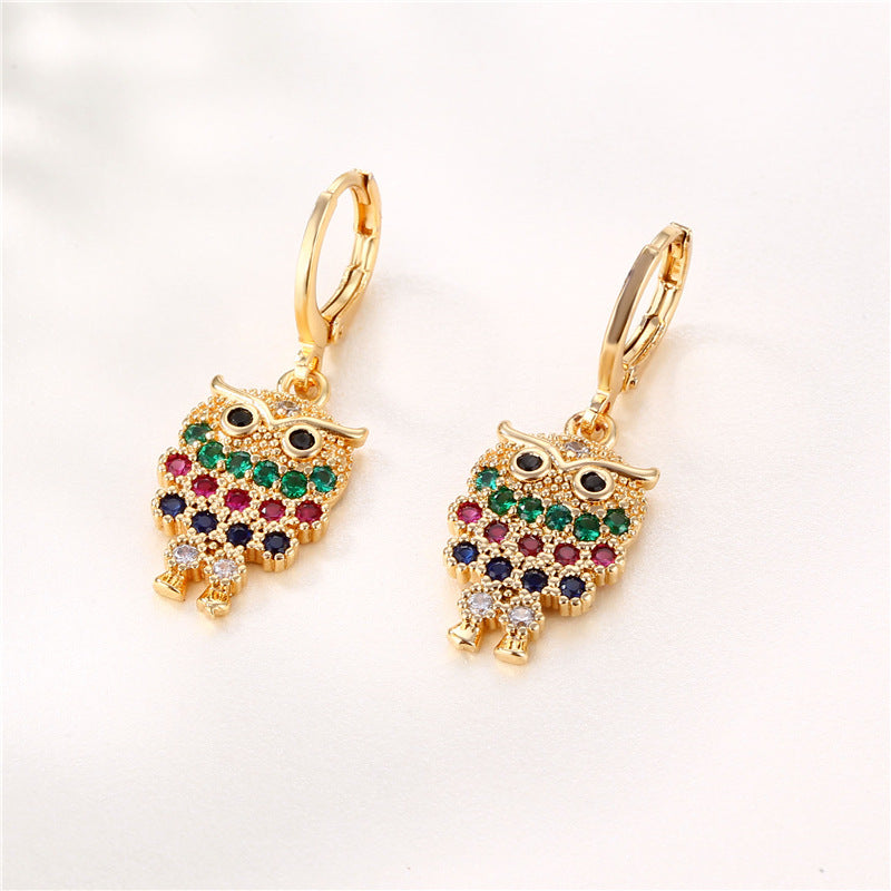 Alloy colored zircon owl earrings MIC-QingR003