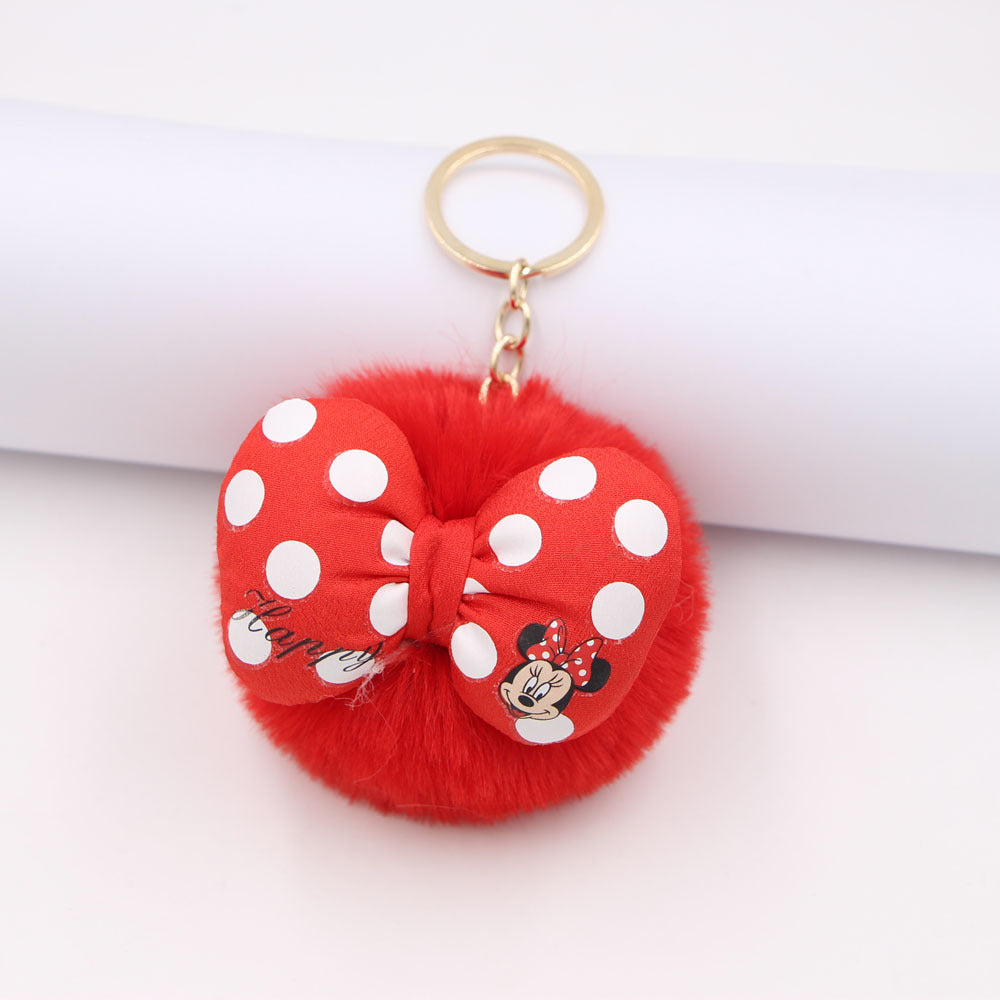 Bow Knot Imitation Rex Rabbit Hair Alloy Hair Ball Pom Pom  Keychain MIC-Zuge005