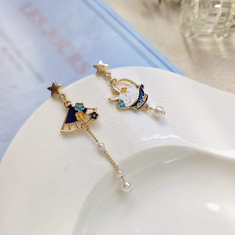 Alloy Asymmetric Little White Rabbit Earrings MIC-BLD031