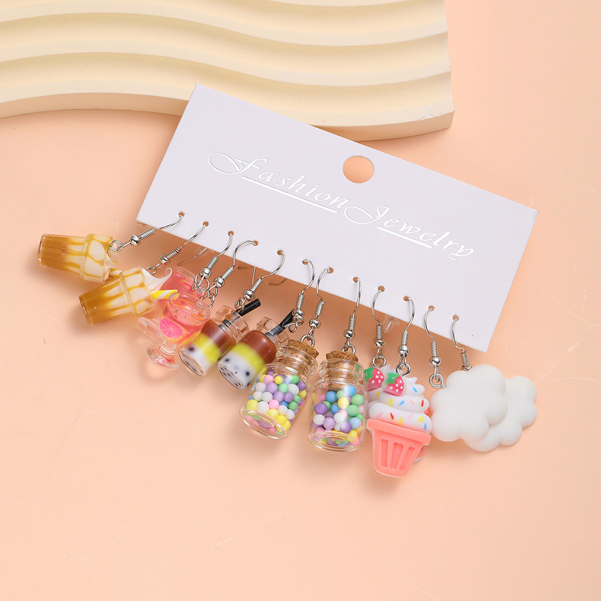 Alloy Cloud Milk Tea Bottle Ice Cream Earrings MYA-XiaoY086