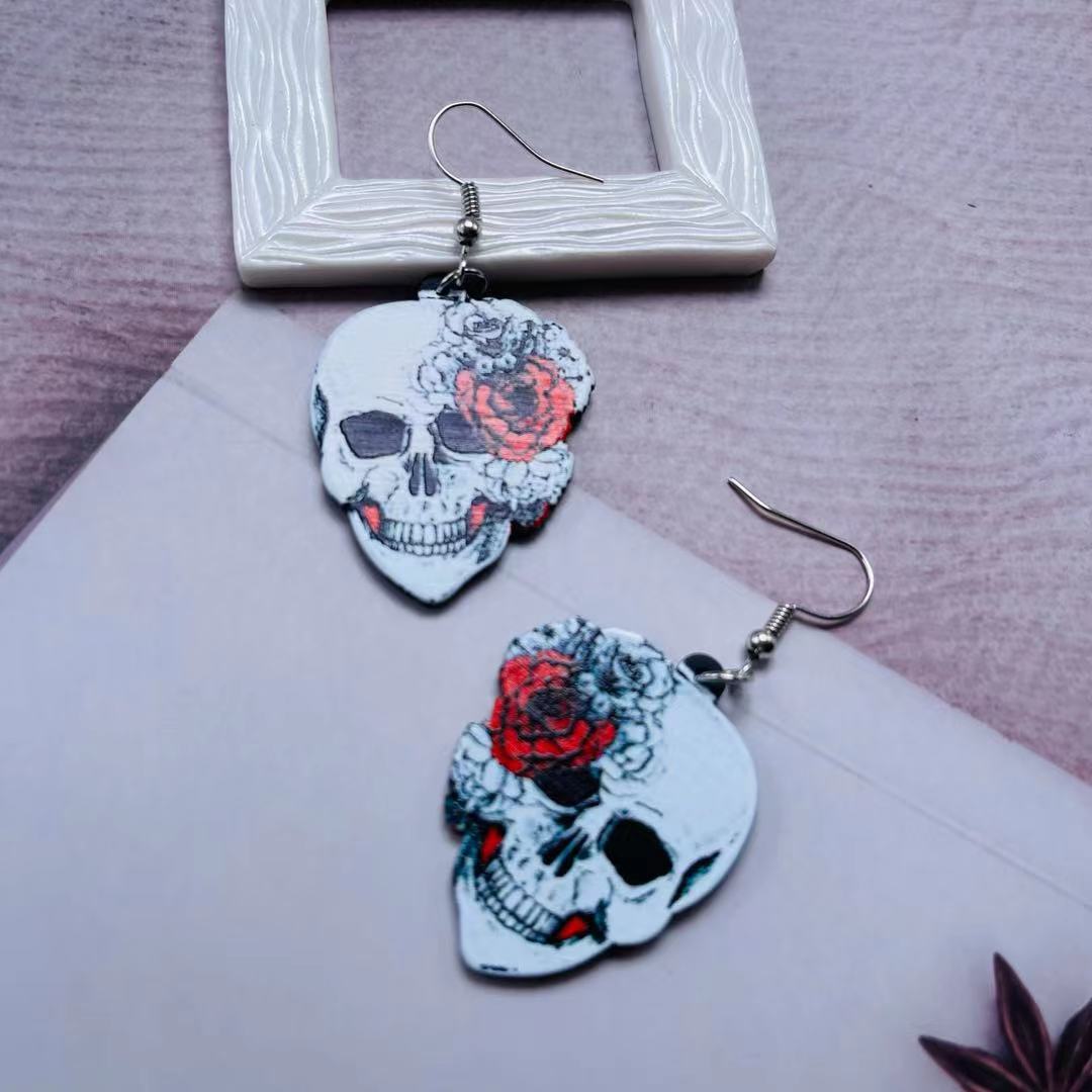 Acrylic Rose Skeleton Earrings MYA-ChiC025