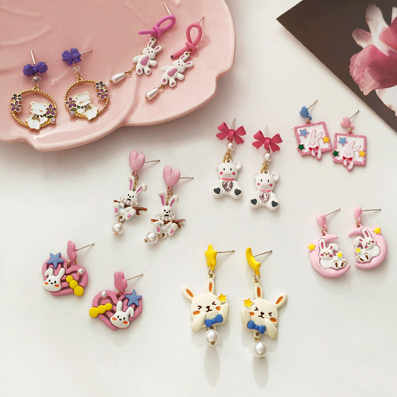 Alloy pink heart-shaped rabbit earrings (Minimo de compra 2) MIC-YBY032