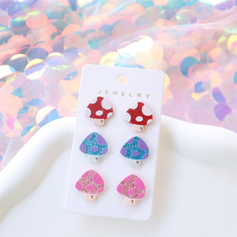 Alloy acrylic mushroom three piece set earrings MIC-OuG123