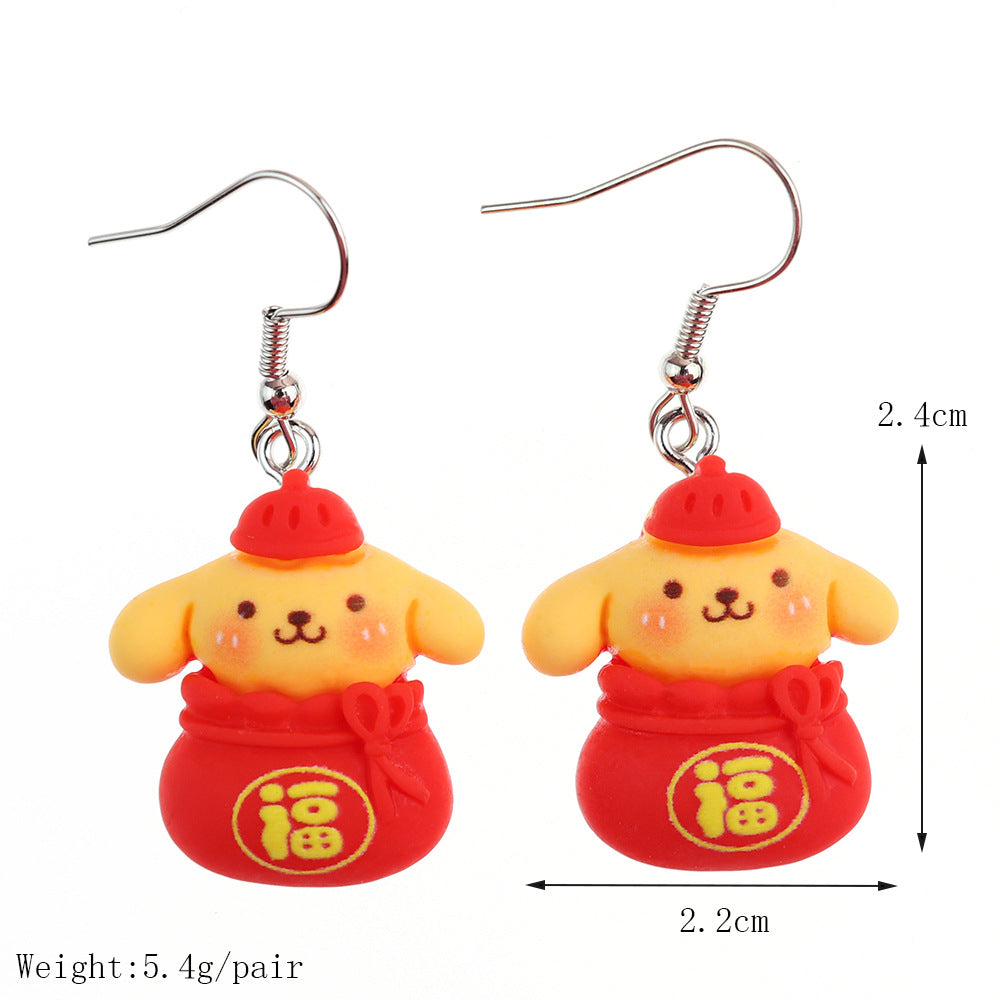 Earrings Plastic New Year Red Small Animal Cute Cartoon Meow Earrings niqing043