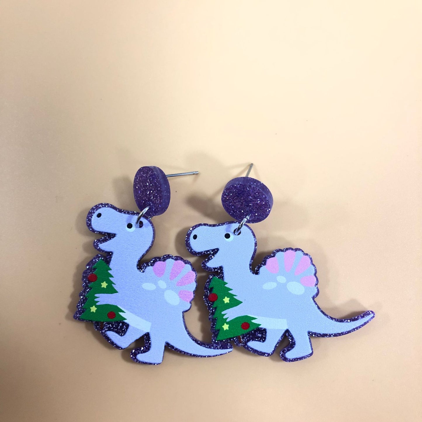 Acrylic Dinosaur Christmas Hat Earrings (Minimo de Compra 2) MIC-YunXi002