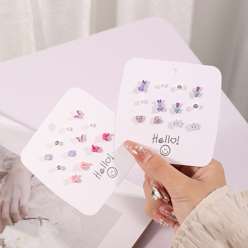 Alloy Flower Butterfly 6 Pair Earrings (Minimo de Compra 5) MIC-ShiY007