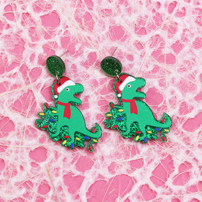 Acrylic Christmas Cartoon Dinosaur Earrings MYA-DuA070