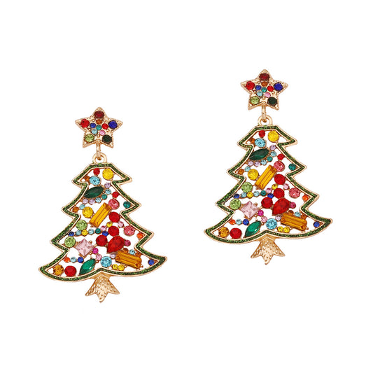 Alloy Christmas Tree with Colored Diamond Earrings MIC-YueL024