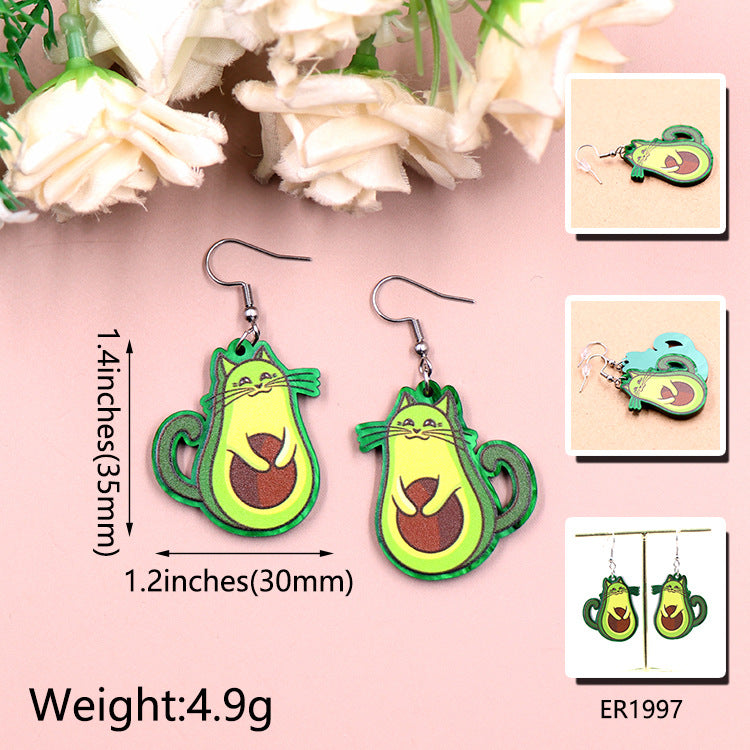 Alloy acrylic cat avocado earrings (Minimo de compra 5) MIC-XiaoY085