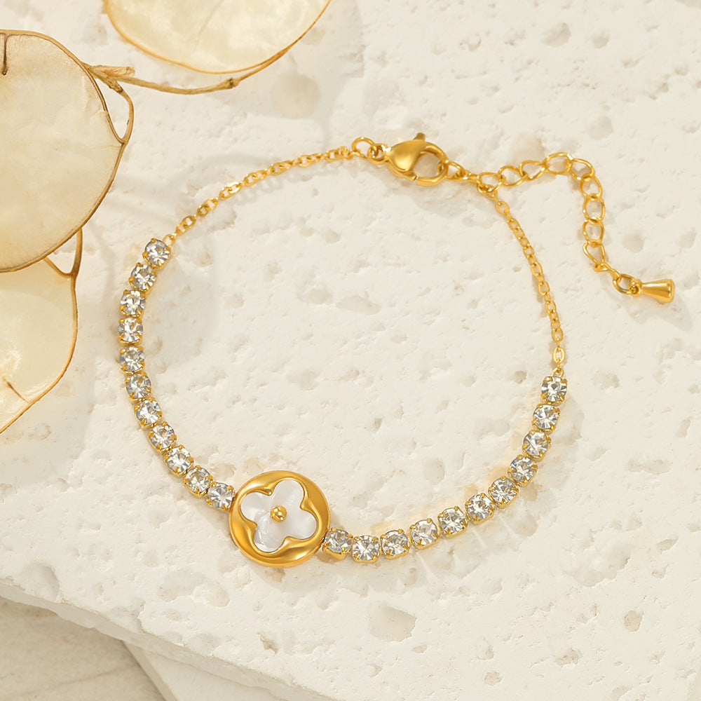 Stainless steel gold-plated four-leaf clover bracelet （Minimo de compra 2） MIC-chenH020