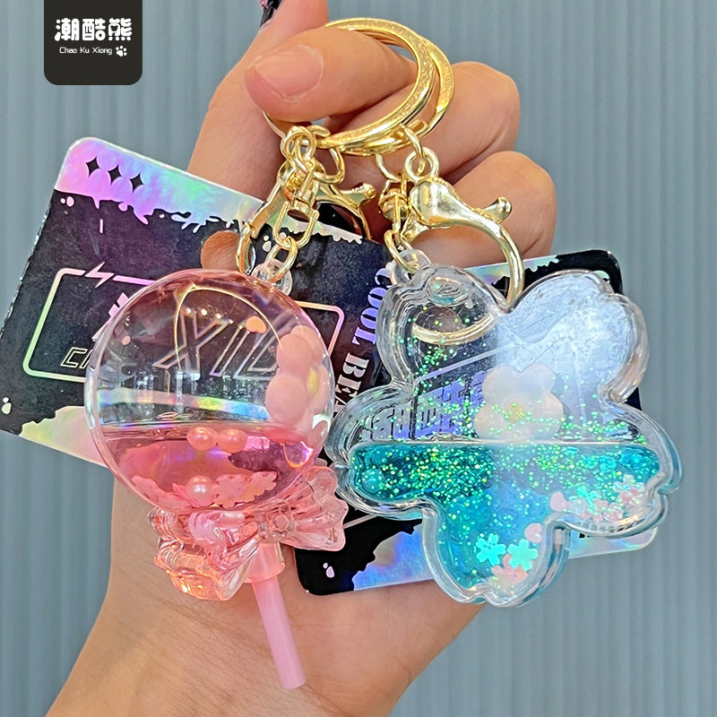 Acrylic Flower Quicksand Bottle Keychain ChaoHe002