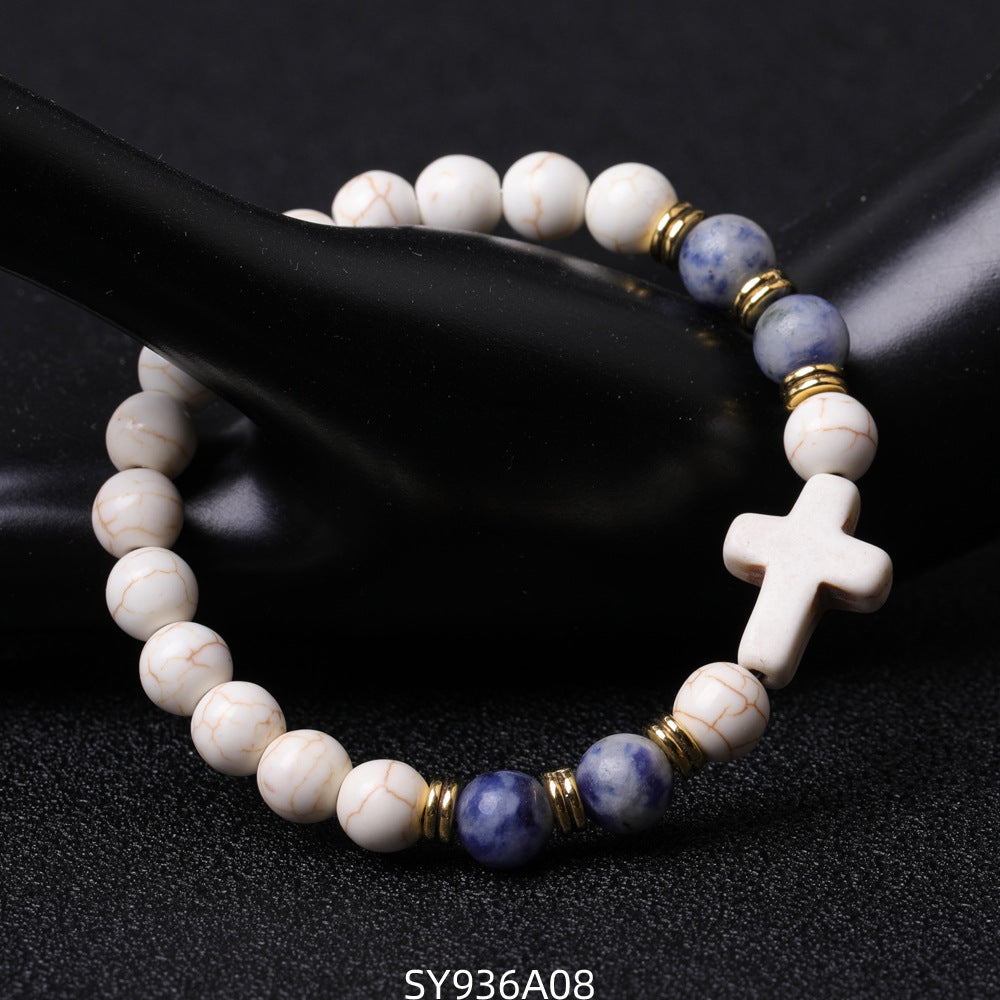 Alloy Double Circle Powder Crystal Volcanic Stone Bracelet MIC-XiuH016