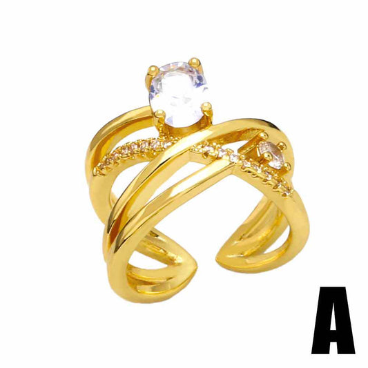 Rings Stylish diamond-set stainless steel zircon open ring AS031