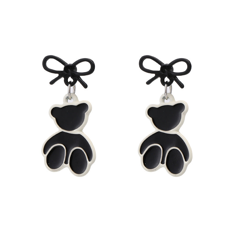 Alloy black and white bow teddy bear earrings MYA-LSY020