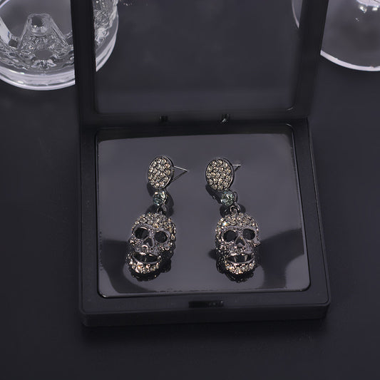 Alloy skull full diamond pearl earrings (Minimo de Compra 2) MIC-LinL003