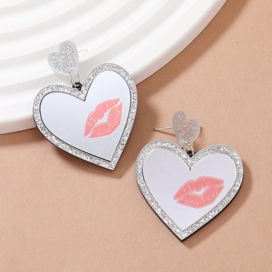 Acrylic Sparkling Pink Love Mirror Earrings MIC-KaiQ004