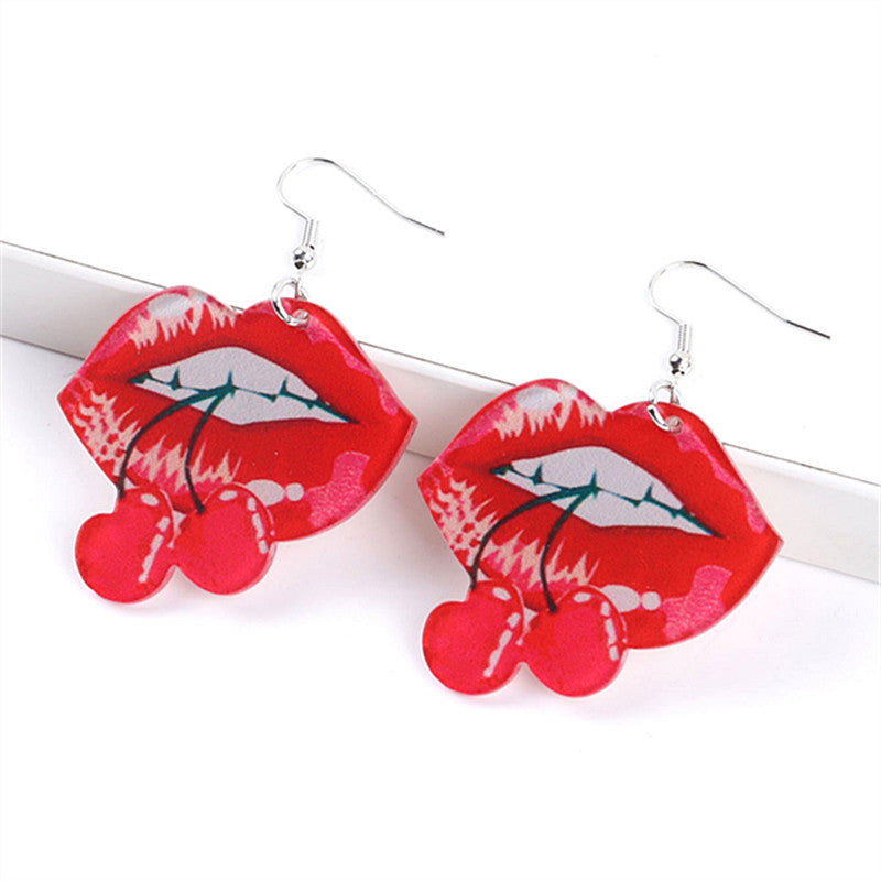 Acrylic Romantic Flame Red Lip Earrings MIC-ChouD013