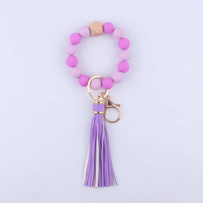 Keychains Silicone Beads Octagon Leather Tassel Wristlet MIC-YWGT003