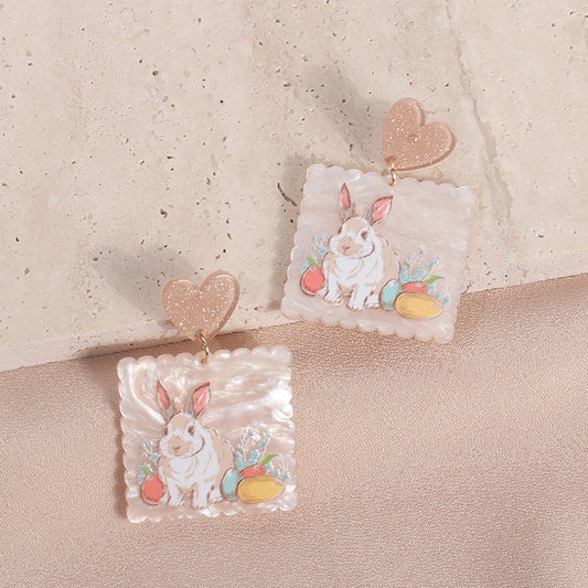 Alloy rabbit oil painting earrings (Minimo de compra 5) MIC-YiRan002