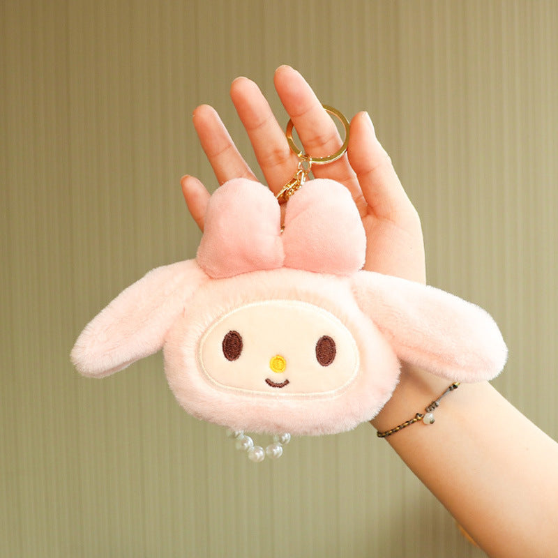 Cartoon Plush Doll Pendant Pearl Lanyard Keychain (M) Huofan004