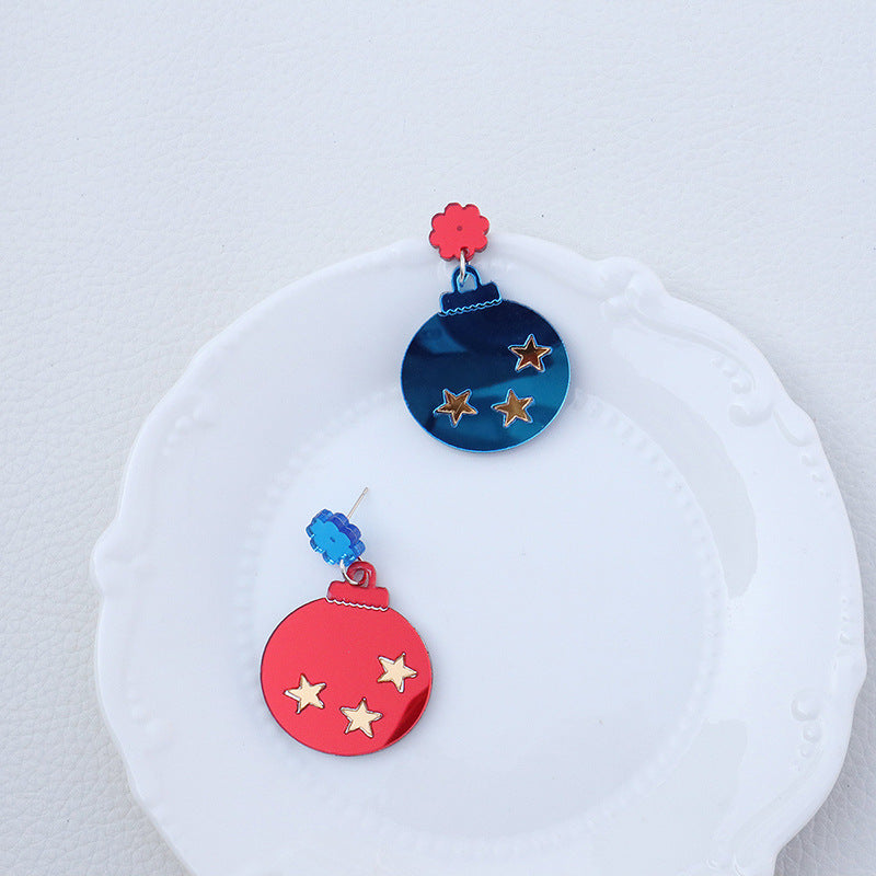 Earrings Acrylic Christmas Mirror Red Green Blue Contrast Color Bomb MOSHU063