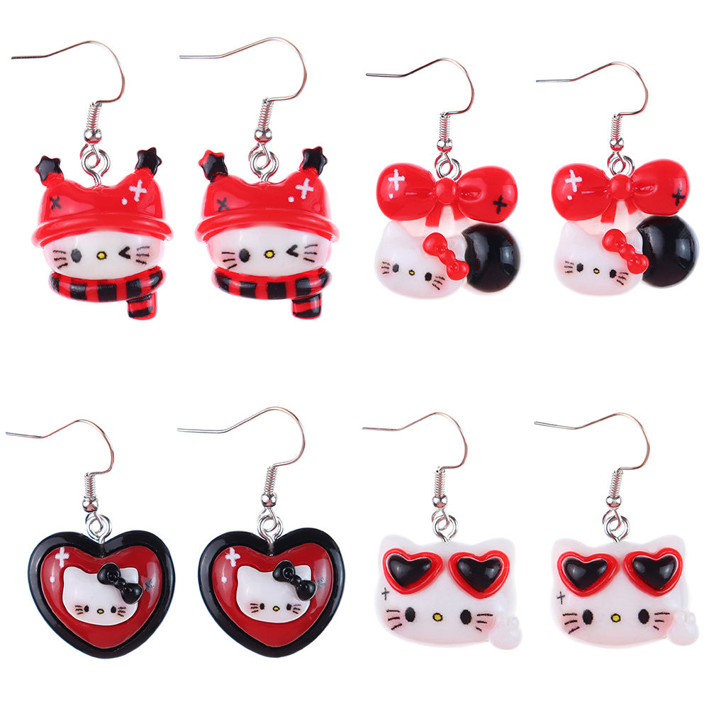 Alloy cartoon glossy black and red cat earrings MIC-NiQ049