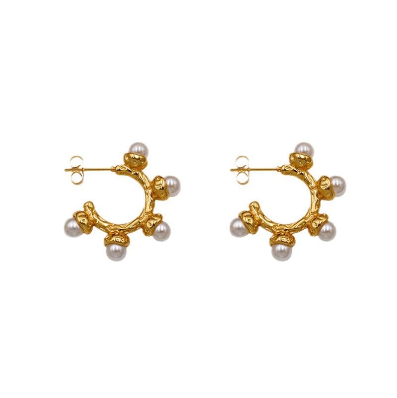 Titanium steel 18K pearl Baroque earrings MYA-XuanJ012