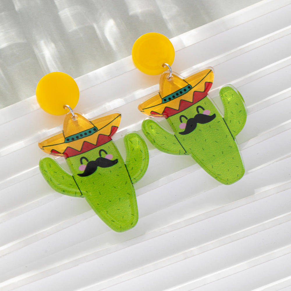 Acrylic Colored Cactus Earrings (Minimo de Compra 2) MYA-BeiQ008