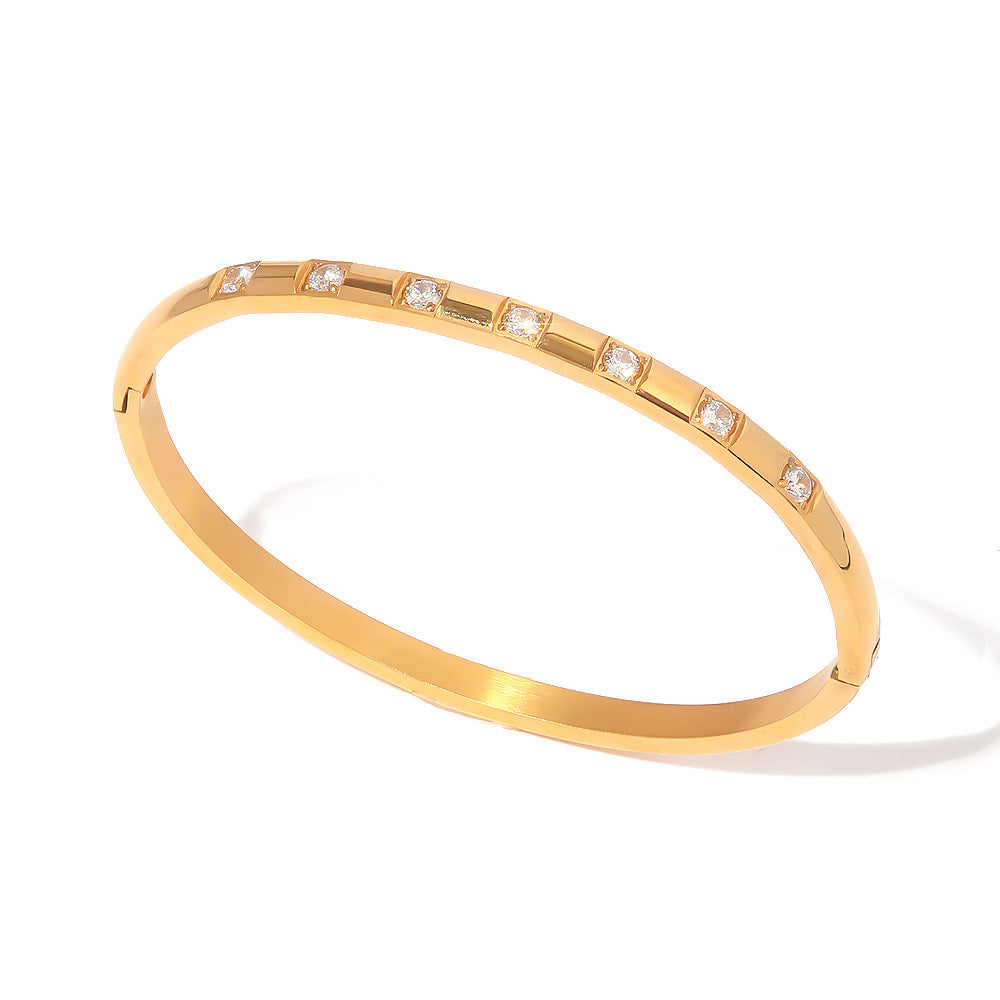 Stainless Steel Gold Plated Round Zirconia Bracelet MIC-JieD024